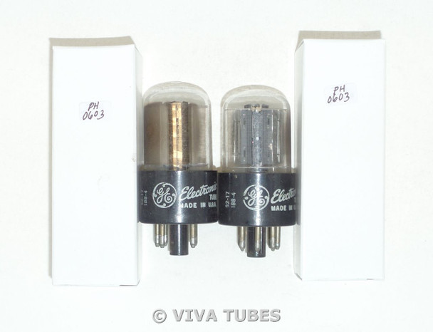 Date Matched Pair GE USA 6X5GT Grey Plate Vacuum Tubes Test= 46/50 & 46/50