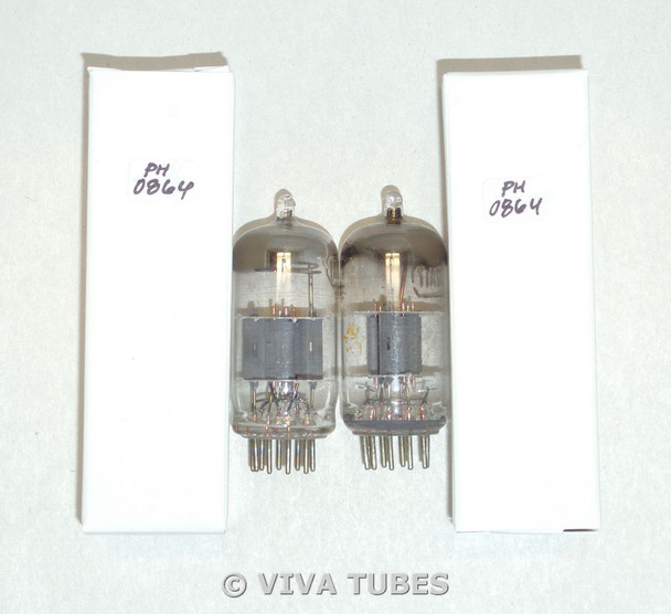 NOS Matched Pair Vintage USA 12AT7 ECC81 Grey 2 Plate Top Fat D Get Vacuum Tubes