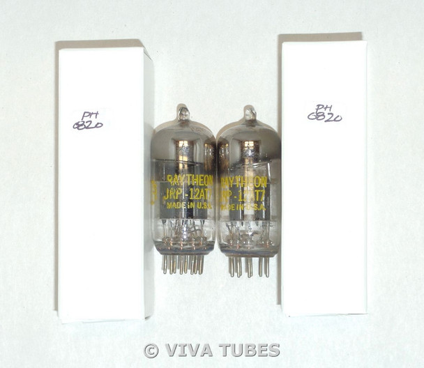 NOS Date Matched Pair Raytheon JRP-12AT7 Black Plate Fat D Get Vacuum Tubes