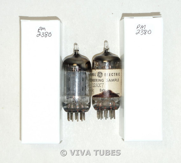 Matched Pair GE/Ken-Rad USA 12AX7 Long Carbonized Gray Plate Vacuum Tubes 80%