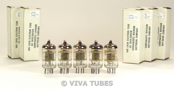 NOS NIB Date Matched Sleeve (5) Raytheon CK-5654/6AK5W Black Plate Vacuum Tubes