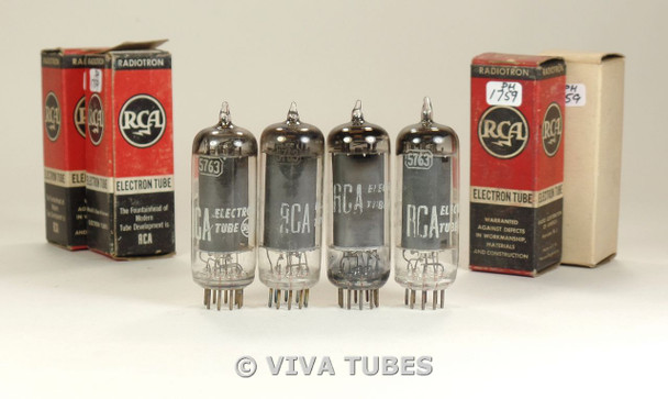 NOS NIB Matched Quad (4) RCA USA 5763 [6062] Grey P Foil Strip Get Vacuum Tubes