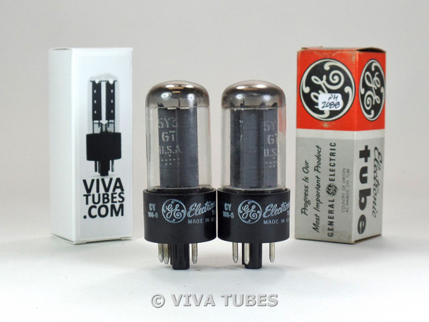 NOS Date Matched Pair GE USA 5Y3GT 2 Grey Plate O Get Vacuum Tubes 100+%