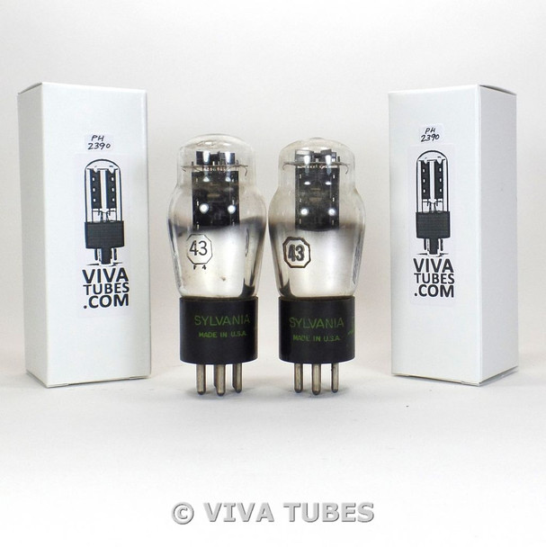 Matched Pair Sylvania USA Type 43 Black Plate D Foil Get Vacuum Tubes 87%