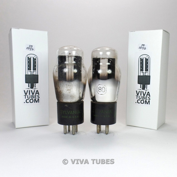 Tests NOS Matched Pair Sylvania USA Type #80 Rectfier Black Plate Vacuum Tubes