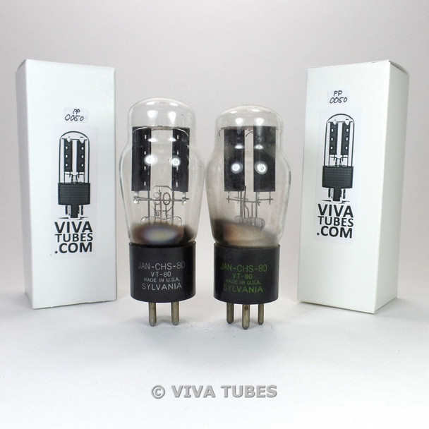 Tests NOS Matched Pair Sylvania US Type JAN-CHS-80/VT-80 Rectfier Vacuum Tubes