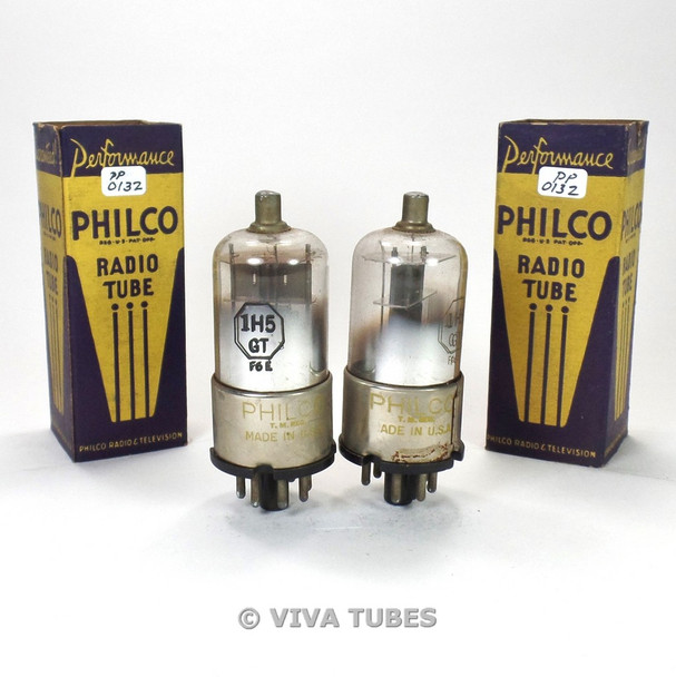 True NOS NIB Date Matched Pair Philco US 1H5GT Gun Metal Plate Vacuum Tubes