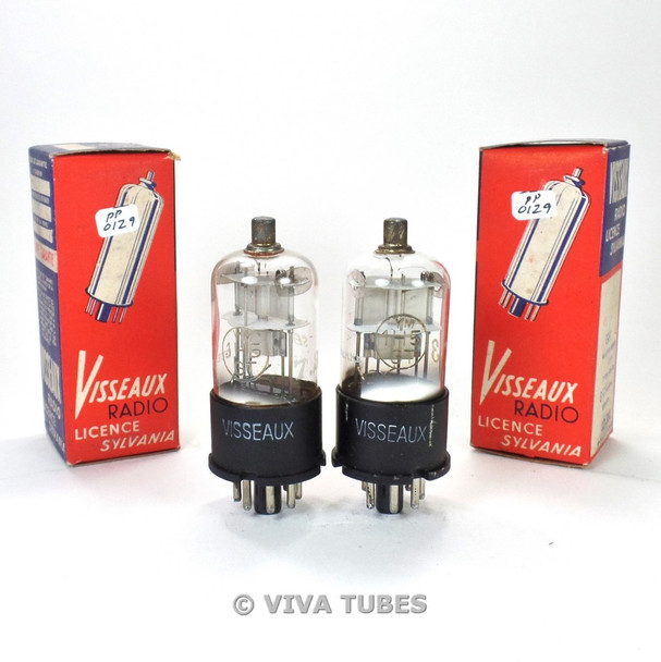 True NOS NIB Date Matched Pair Visseaux France 1H5GT Round Plate Vacuum Tubes