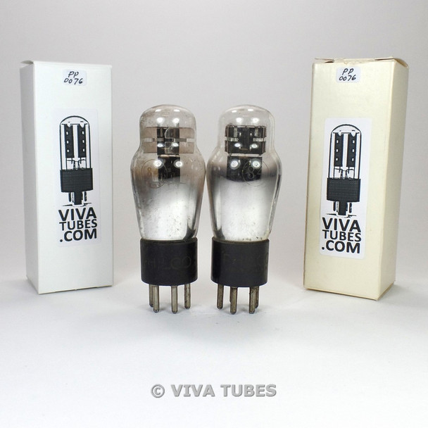 Tests NOS Matched Pair Philco 84 = 6Z4 Black Plate ENGRAVED Rattle Vacuum Tubes