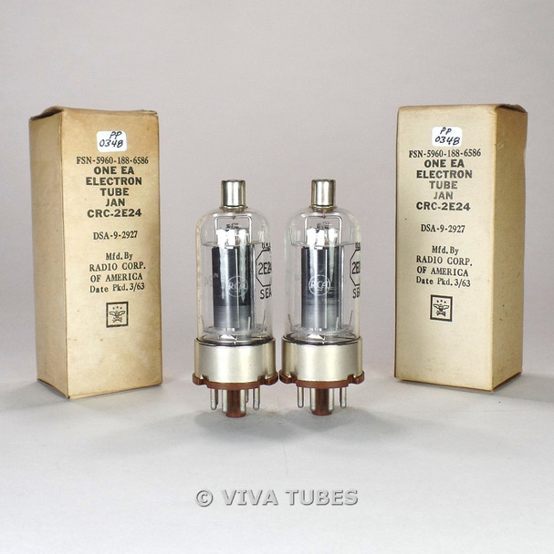 True NOS NIB Date Matched Pair RCA USA JAN-CRC-2E24 Black Plate Vacuum Tubes