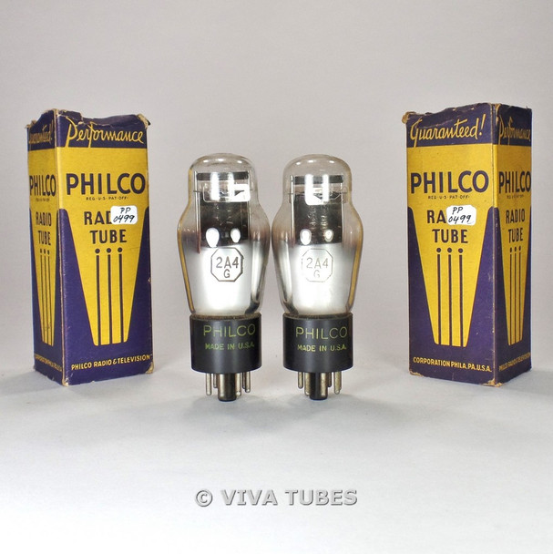 True NOS NIB Date Matched Pair Philco USA 2A4G Black Plate Vacuum Tubes 100%+