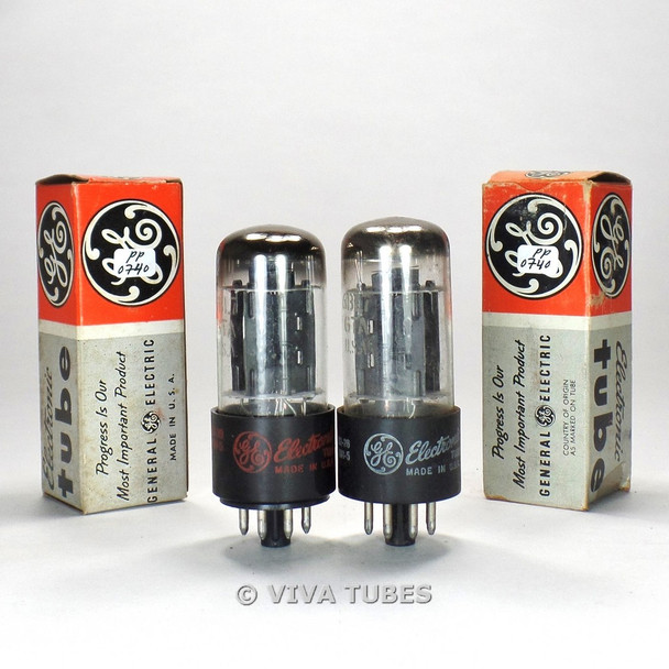True NOS NIB Matched Pair GE USA 6BL7GTA Blk Plt Wide Base Repaired Key Tubes