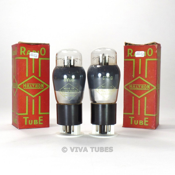 True NOS NIB Matched Pair Brimar England 6V6G Black Ribbed Plate Vacuum Tubes