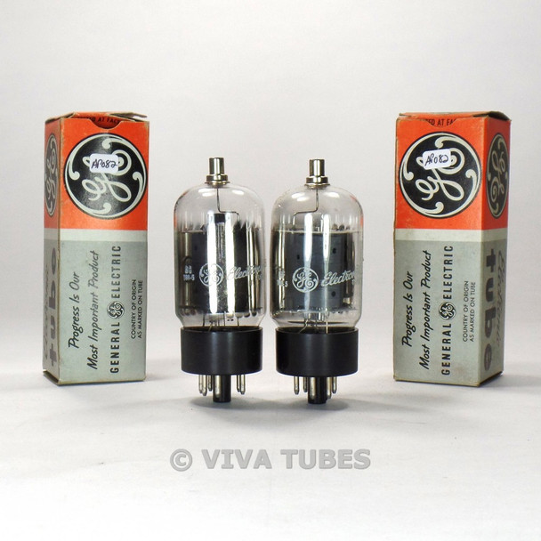 True NOS NIB Matched Pair GE USA 6DQ6B = 6GW6 Gray Plate Vacuum Tubes