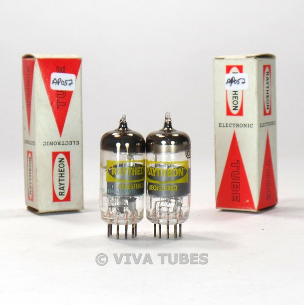 True NOS NIB Date Matched Pair Raytheon Japan 6EA8 = 6GH8A Smoked Vacuum Tubes