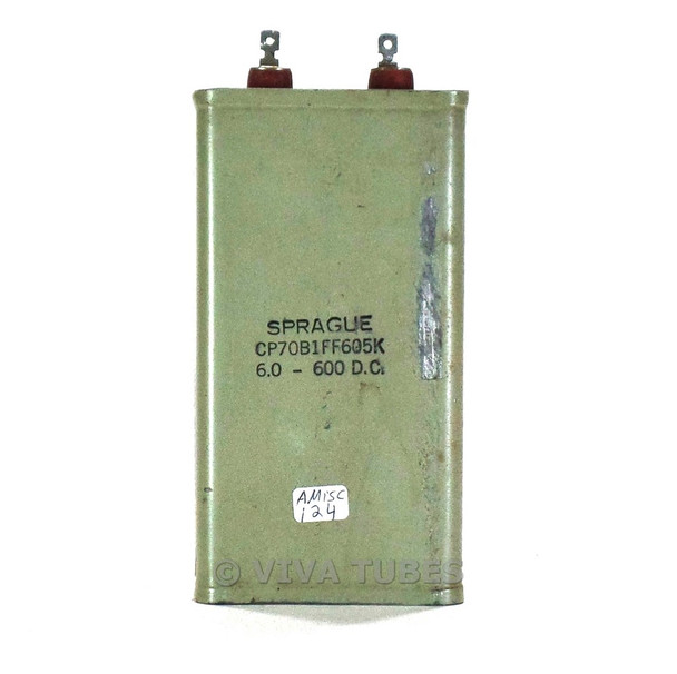 Vintage Sprague CP70B1FF605K 6 MFD 600 D.C. Paper in Oil Capacitor