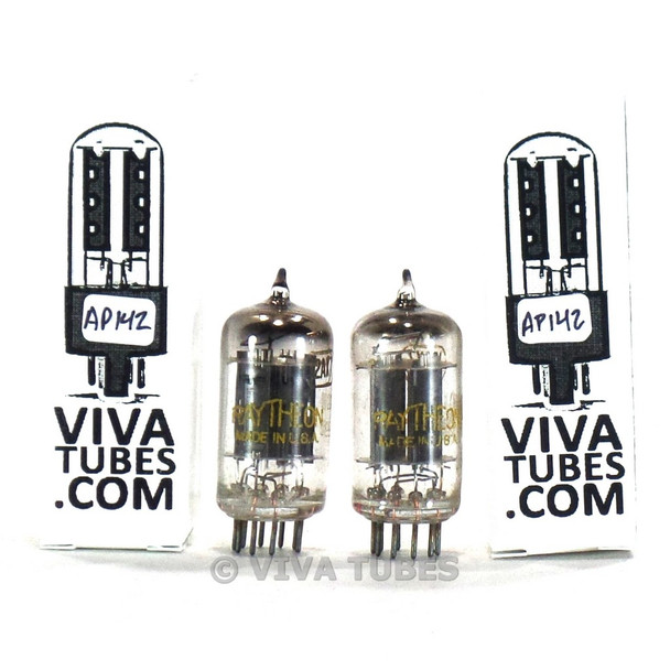 Date Matched Pair Raytheon USA 12AX7 Long Black Plate [] Get Vacuum Tubes 90/90%