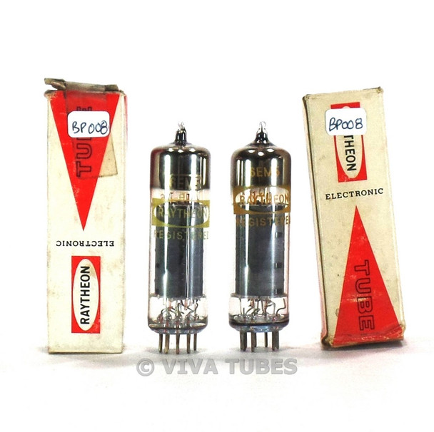 True NOS NIB Matched Pair Raytheon Japan 6EM5 Long Grey Plate Vacuum Tubes