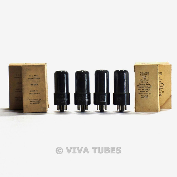 True NOS NIB Matched Quad (4) RCA USA VT-107A/6V6GT Black Plate Smoked  Tubes