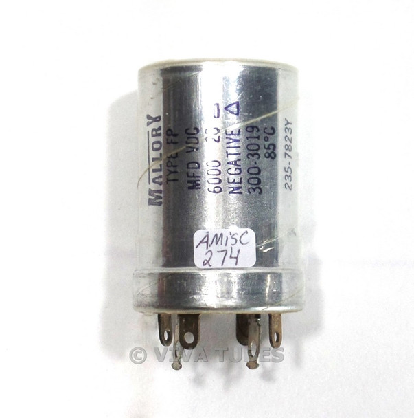 NOS Mallory FP 6000MFD 20 VDC Electrolytic Can Capacitor