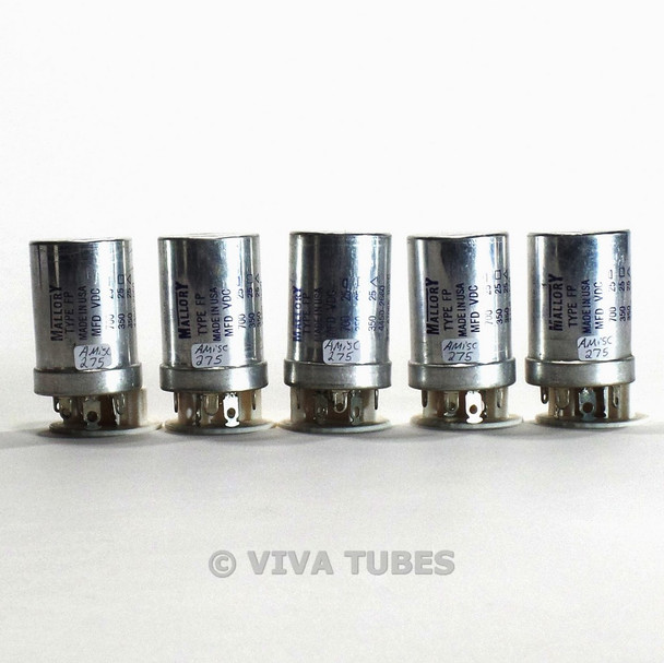 Lot of 5 NOS Mallory Type FP 700/350/350 MFD 25/25/25VDC Electrolytic Can Caps