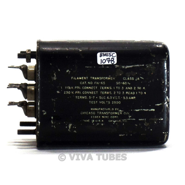 Vintage Chicago FH-65 Filament Transformer 6.3V 5.5A Tube Amplifiers