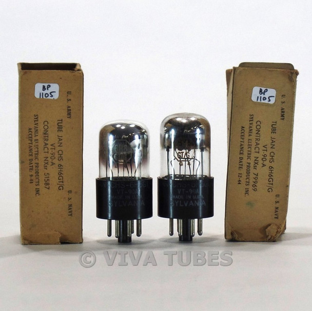 True NOS NIB Matched Pair Sylvania USA JAN-CHS-6H6GT/G/VT-90A Vacuum Tubes