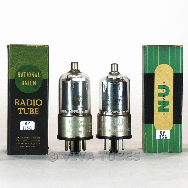 Matched Pair National Union NU USA 6J7GT Long Grey Plate D Get Vacuum Tubes 85%