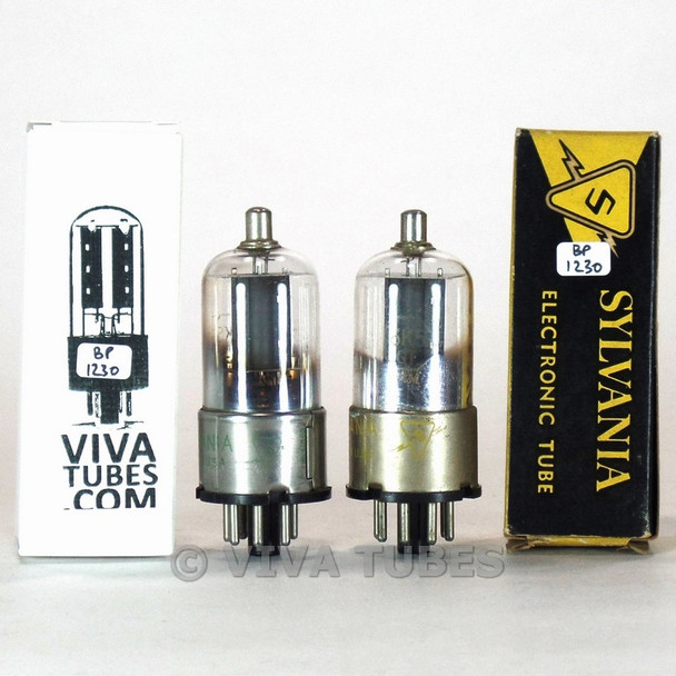 Tests NOS Matched Pair Sylvania USA 6K5GT Grey Round Center Plate Vacuum Tubes