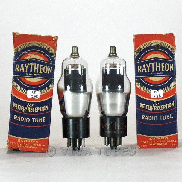 True NOS NIB Matched Pair Raytheon USA 6K8G ST Black Smooth Plate Vacuum Tubes