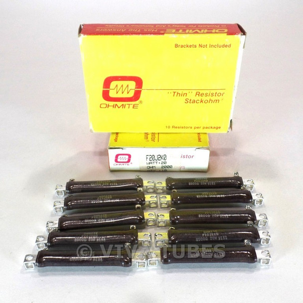 NOS NIB Lot of 20 Ohmite Stackohm F20J2K0 "Thin" Resistors 20 Watt 2000 ohm 2K