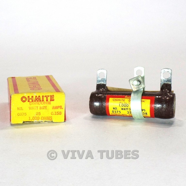 NOS NIB Ohmite Dividohm 0375 Enameled Resistor 25 Watt 0.158A 1000 ohm 1K