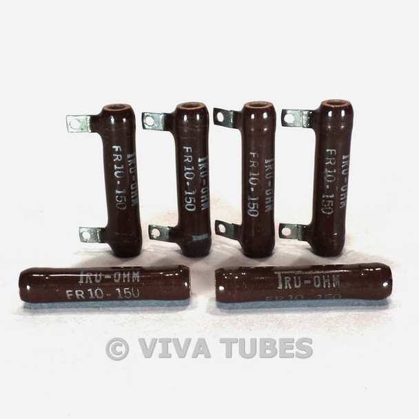 Vintage Lot of 6 Tru-Ohm FR10-150 Wire Wound Ceramic Resistors 150 ohm