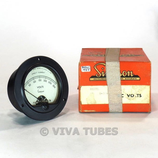 NOS NIB Vintage Simpson Round 25 DC Volt Panel Meter 0-300 VDC Range