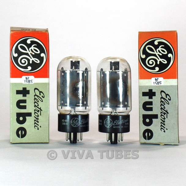 True NOS NIB Date Matched Pair GE USA 6L6GC Grey Plate Vacuum Tubes