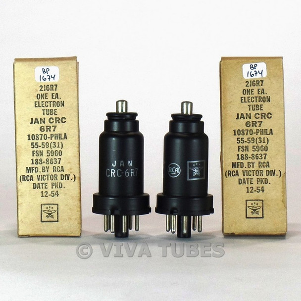 True NOS NIB Date Matched Pair RCA USA JAN-CRC-6R7 Metal Vacuum Tubes