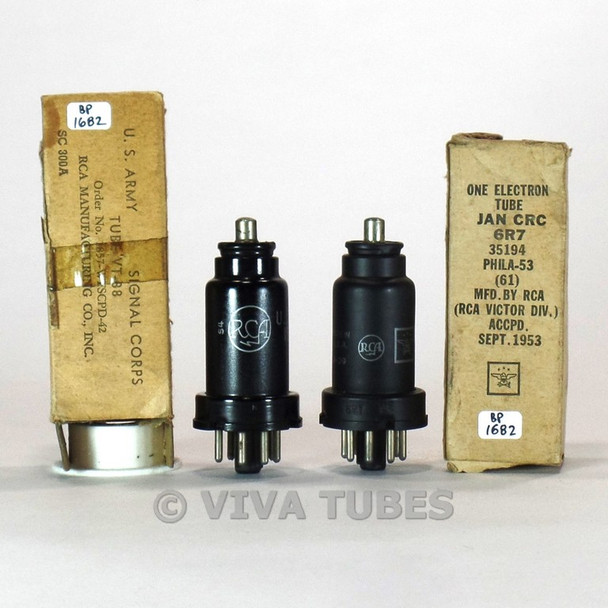 True NOS NIB Matched Pair RCA USA JAN-CRC-6R7/VT-88 Metal Vacuum Tubes