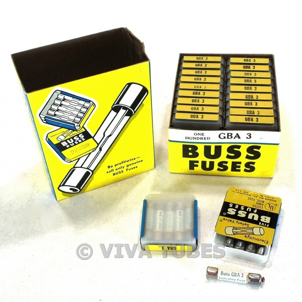 NIB NOS Vintage Bussman Fuses 100 Count Box, Type GBA3 Indicating Fuse