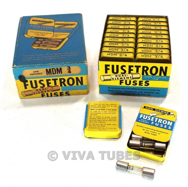 NOS NIB Vintage Bussman Fusetron Fuses 100 Pc Lot MDM 3/4 Amp 750 Ma Slow Blow