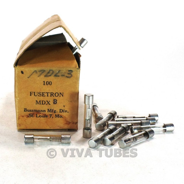 NOS NIB Vintage Box of 100 Miniature Bussman Fusetron Fuses Type MDX3 3 Amp