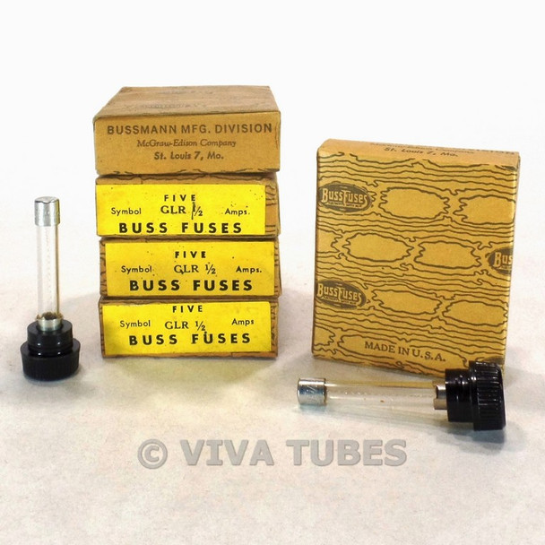 Set of 20 NOS NIB Vintage Bussman Fuses Type GLR, 1/2 Amp 500 Ma 300 Volt