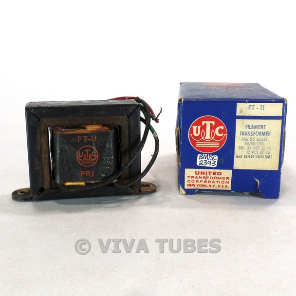 NOS NIB Vintage UTC FT-11 Filament Power Transformer 24V CT 1A 12 VCT 2A