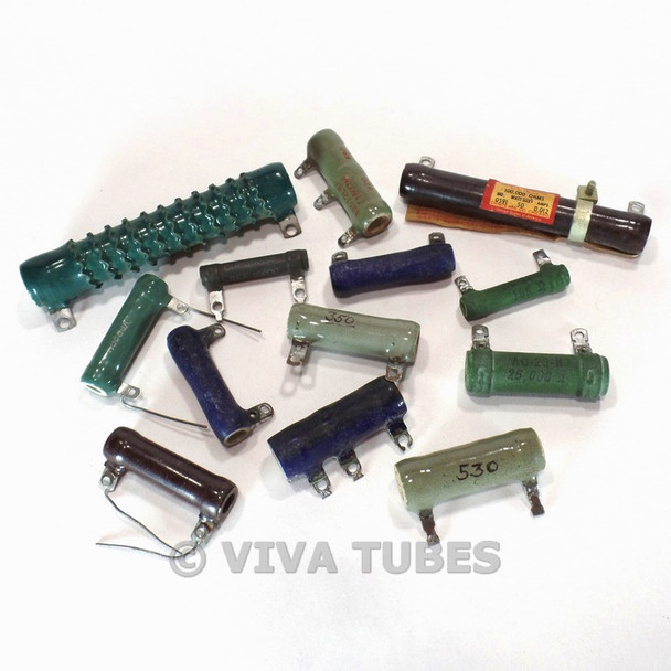 Vintage Lot of 13 Various Wire Wound Ceramic Resistors 10-50 Watt