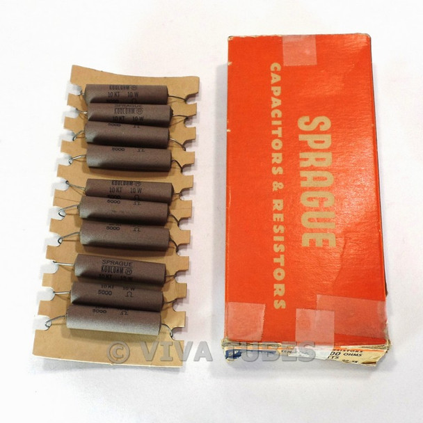 NOS NIB Box of 10 Sprague Koolohm Resistors 10 Watt 5000 5K ohm