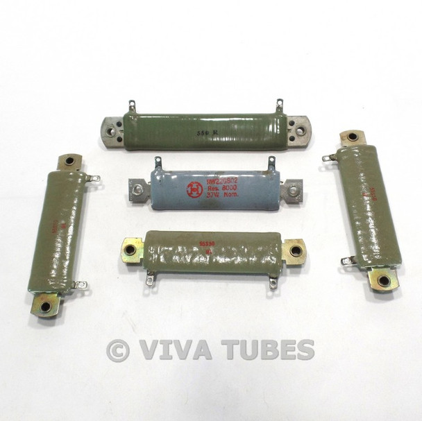 Vintage Lot of 5 Flat Grey Ceramic Wire Wound Resistors 50-100 Watt