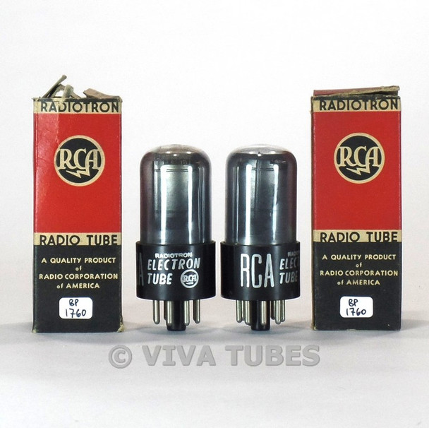 True NOS NIB Date Matched Pair RCA USA 6SA7GT Round Silver Plate Smoked Tubes