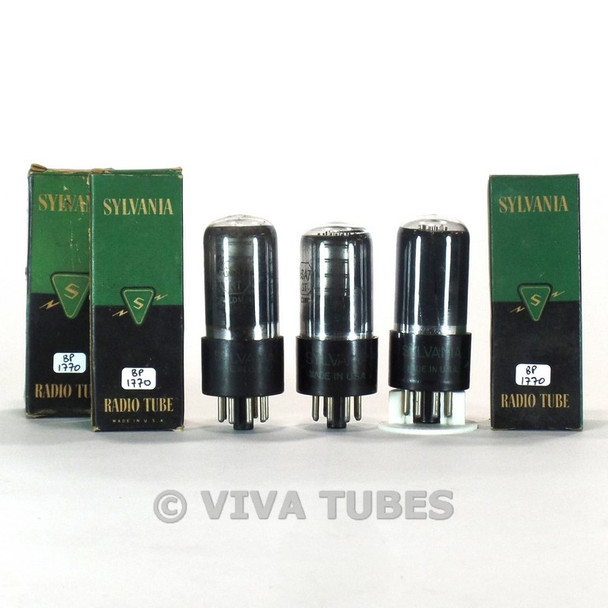 NOS NIB Matched Trio (3) Sylvania USA 6SA7GT Round Silver Plate Smoked Tubes