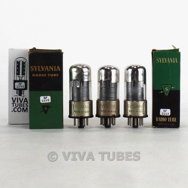 Tests NOS Matched Trio (3) Sylvania USA 6SK7GT Black Ribbed Rust Vacuum Tubes