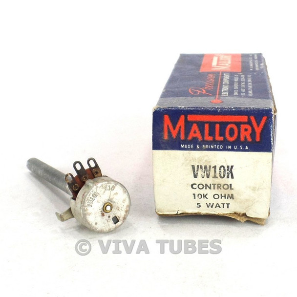 NOS NIB Vintage Mallory Model VW10K Control Potentiometer 5 Watt 10K ohm