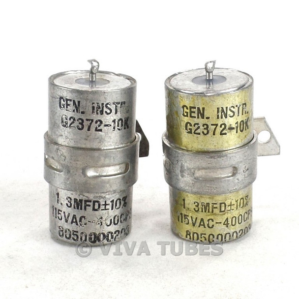 Vintage Lot of 2 General Instr Corp G2372-10K Capacitors 1.3 mfd 115 VAC 400CPS